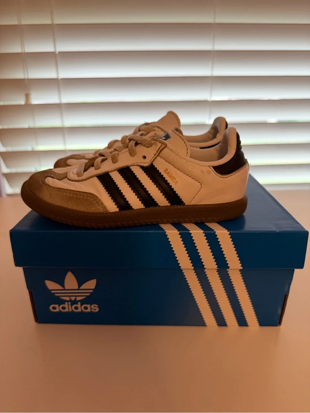 Adidas Kids Samba OG EL I Sneakers in White, Black, and Brown